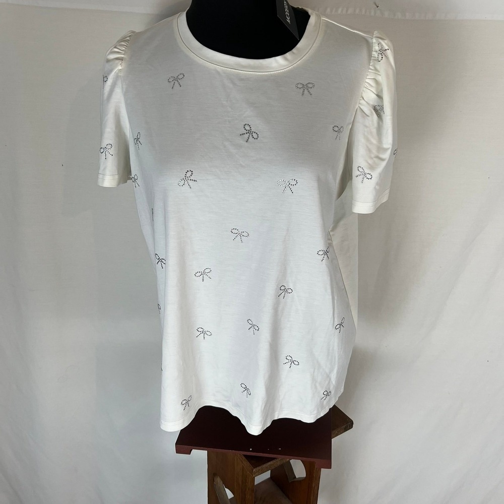 Modern Works NWT Sz Large ivory rhinestone bow top